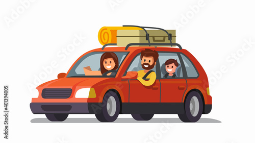 big family traveling by car