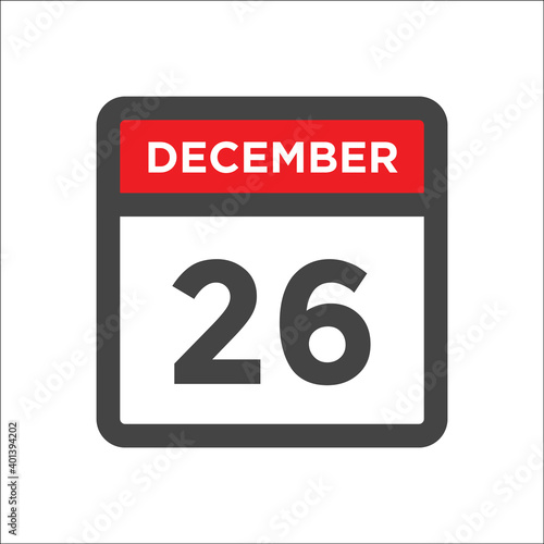 December 26 calendar icon with day of month