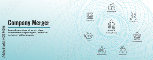 Companies merging together, one buying out the other - icon set