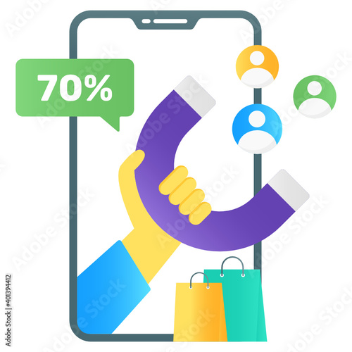 
Users attracted by magnet, attracting customer vector in gradient style 
