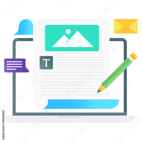 
Article writing, blogging conceptual icon in flat gradient style 
