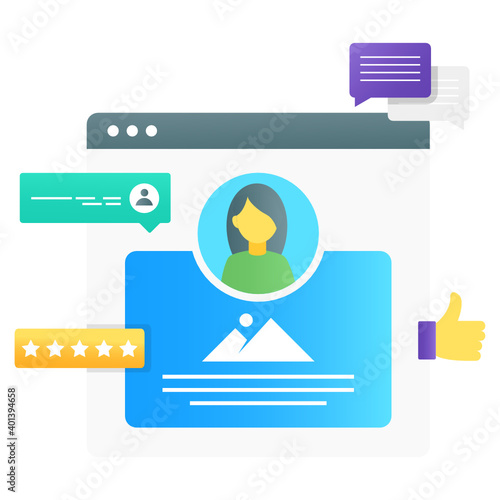 
Customers feedback with a positive review, public opinion in a gradient conceptual icon
