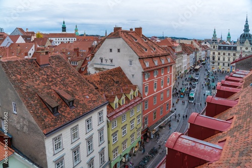 Obraz na płótnie Aerial view of main shopping street Herrengasse, Graz, Austria w salonie