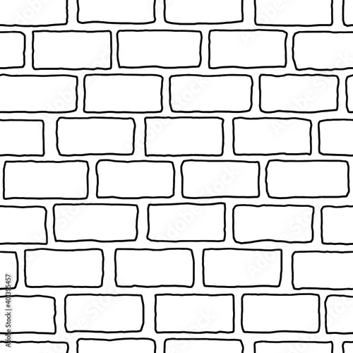Seamless  vector pattern with brick work.  Outline. Template.