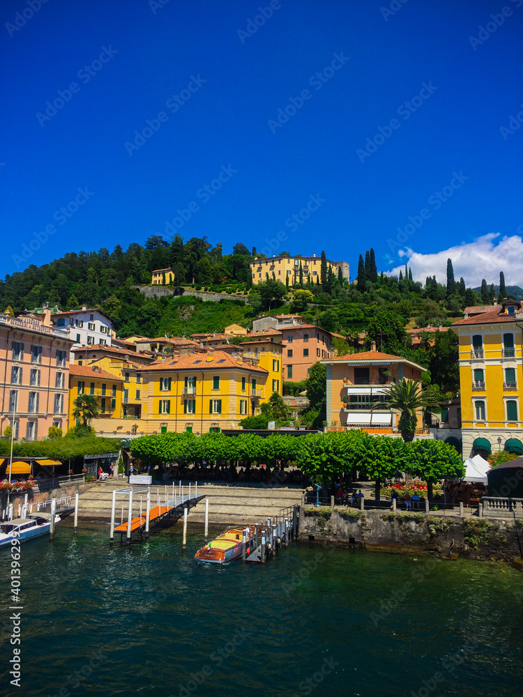  Italy, Bellagio, 07.17.2019 . Fantastic views of Lake Como and the city of Bellagio on a sunny summer day.