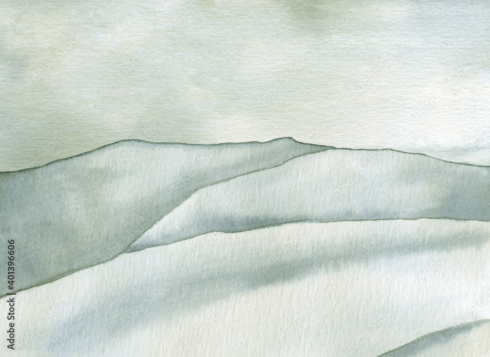custom made wallpaper toronto digitalWatercolor green winter snowy landscape with field hand painted background