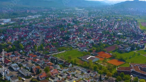 Aerial view of the city Weinstadt in Germany on a sunny spring day morning. photo