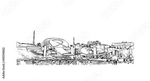 Building view with landmark of Da lat is the
city in Vietnam. Hand drawn sketch illustration in vector.