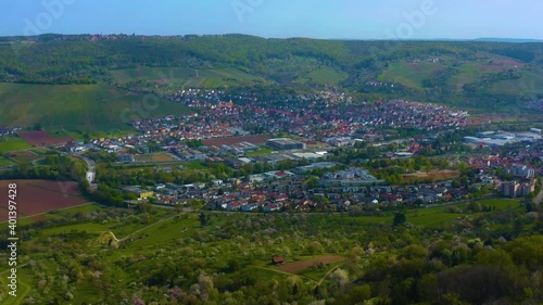 Aerial view of the citys Remshalden and Grunbach in Germany on a sunny spring day morning photo