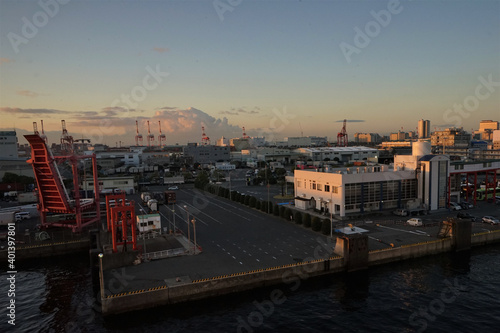 Kobe Port and terminal with sunrise in Hyogo, Japan - 神戸港とターミナル 日の出