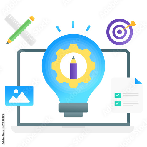
A trendy vector of creative process, bulb with gear 
