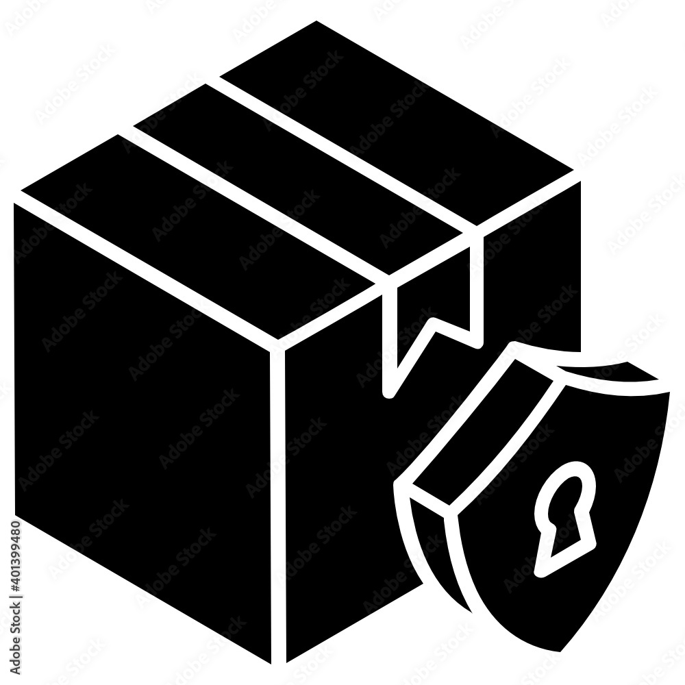 Shield with cardboard, secure parcel icon
Shield with cardboard, secure parcel icon