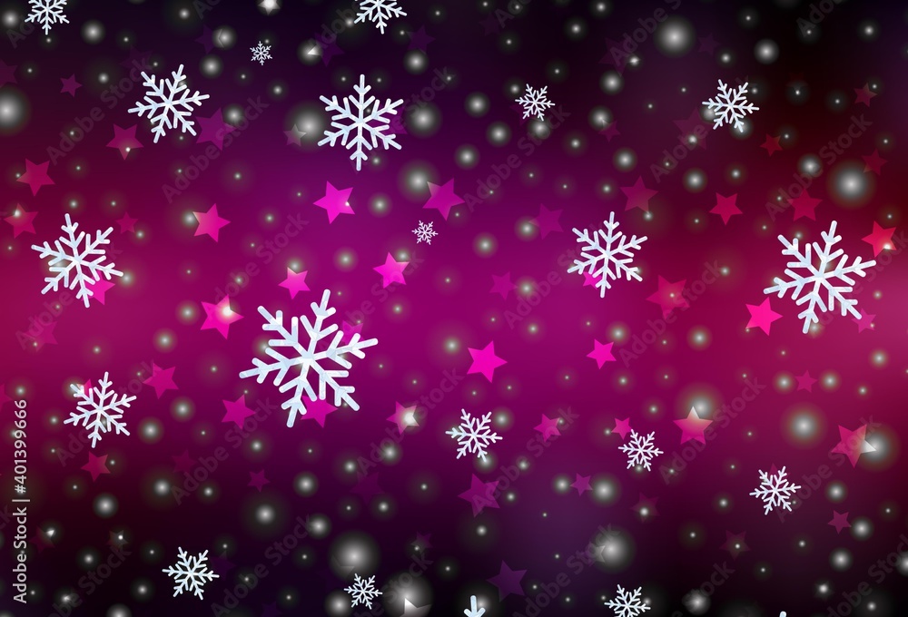 Dark Pink vector template with ice snowflakes, stars. Dark Pink vector template with ice snowflakes, stars.