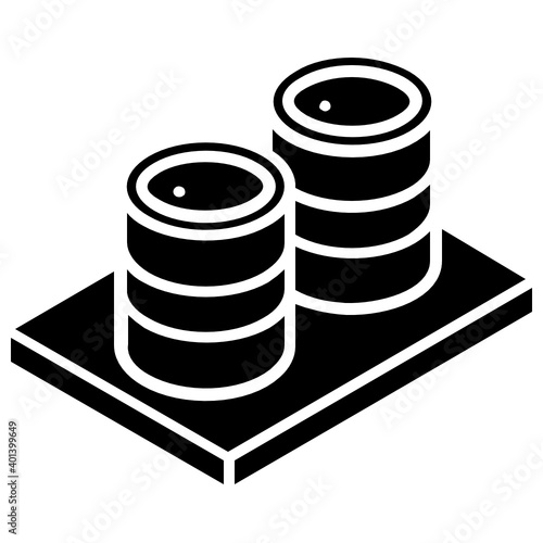 
Oil barrels glyph isometric icon, oil container 
