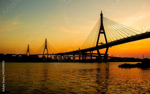 sunset view on the Rama 3 bridge in Bangkok