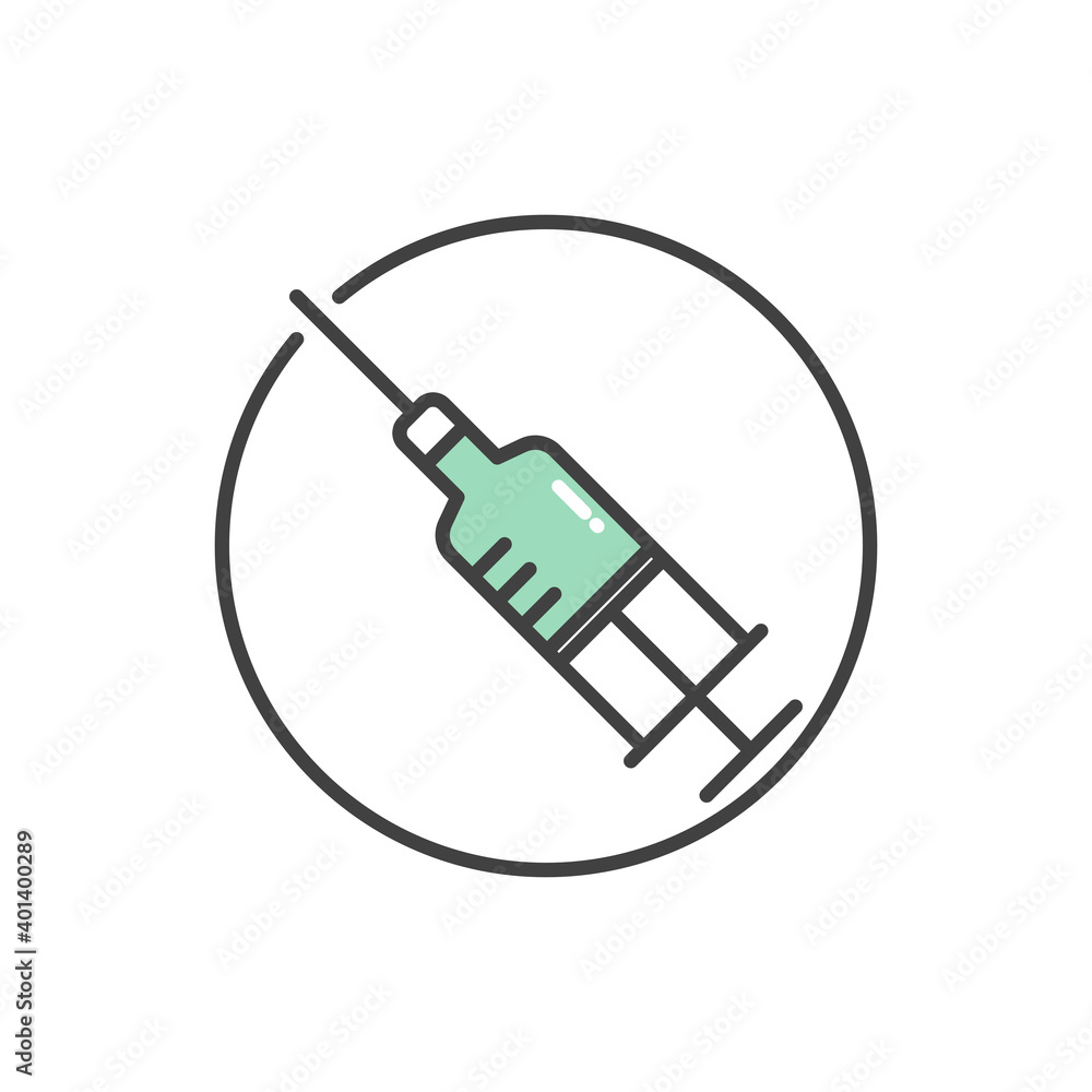 Injection syringe icon. Isolated on white background. 