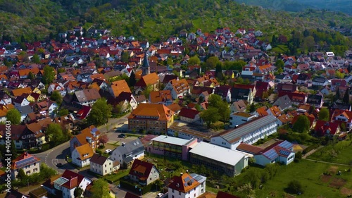 Aerial view of the city Urbach in Germany on a sunny spring day noon. photo