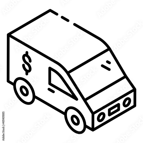 
Dollar on truck symbolicing concept of armored van icon

