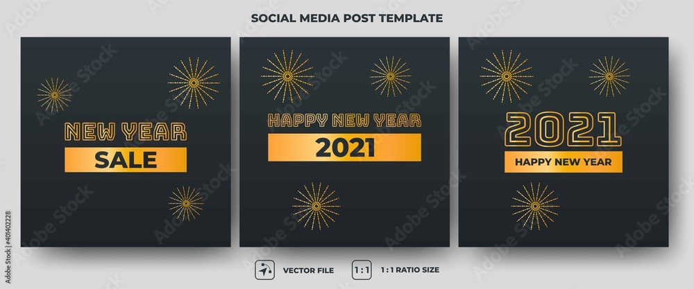 Fototapeta premium Set of the editable square banner template. Happy new year 2021 square banner design. Flat design vector. Usable for social media, card, and banner.