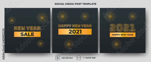 Set of the editable square banner template. Happy new year 2021 square banner design. Flat design vector. Usable for social media  card  and banner.