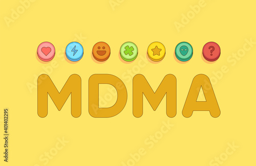 MDMA word and line of ecstasy pills banner