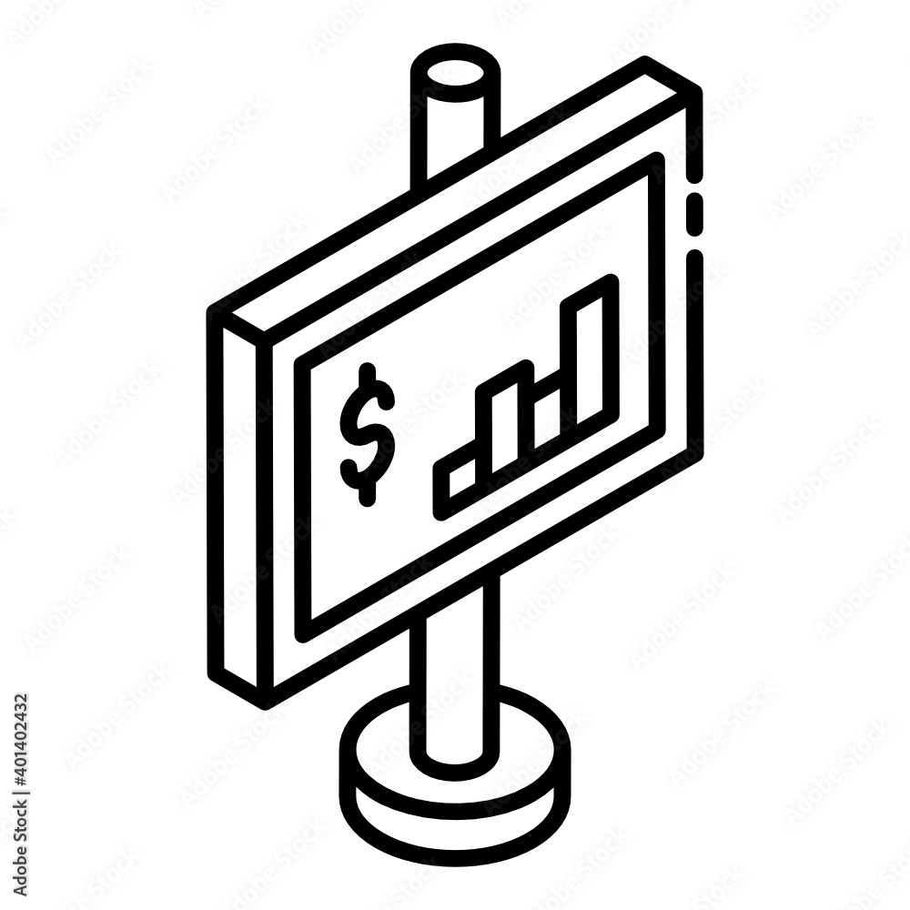 
A unique icon of financial presentation board in glyph isometric design

