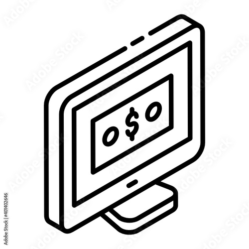 
Icon of online money, banknote inside monitor 

