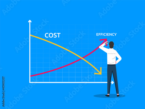 Businessman drawing graph lines cost vs efficiency symbol. Business template vector illustration
