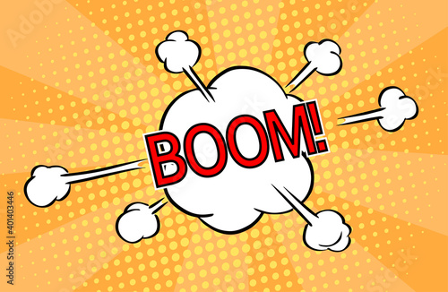Cartoon explosion on a colorful background. Vector illustration template in pop art style.