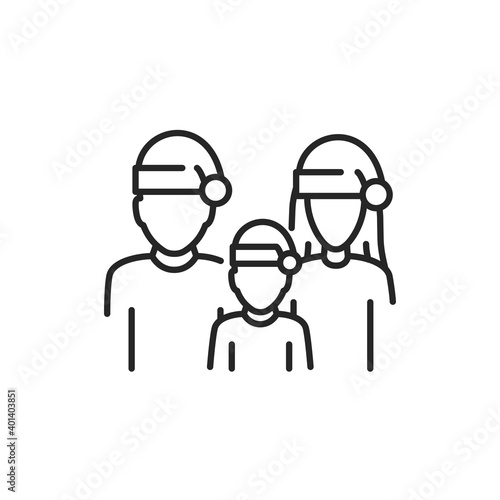 Family in hristmas hats color line icon. Glowing lights. Editable stroke.