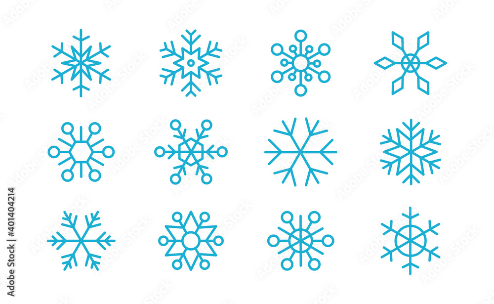 Snow flake linear vector icon collection. Snowflakes christmas decoration elements. Snow flake linear vector icon collection. Snowflakes christmas decoration elements.