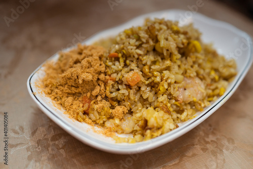 Detail shot of Asian food dish of fried rice