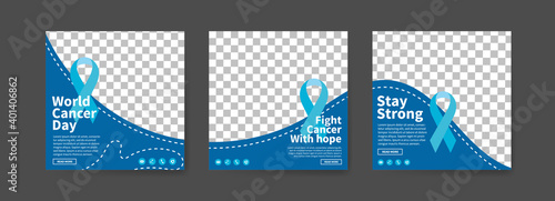 Social media post templates for world cancer day. To warn of the dangers of cancer. Education about cancer.