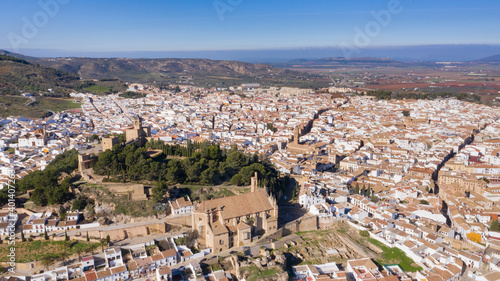 Obraz na plátně Bird view of Antequera, a white city in Andalusia, south Spain seen from above w