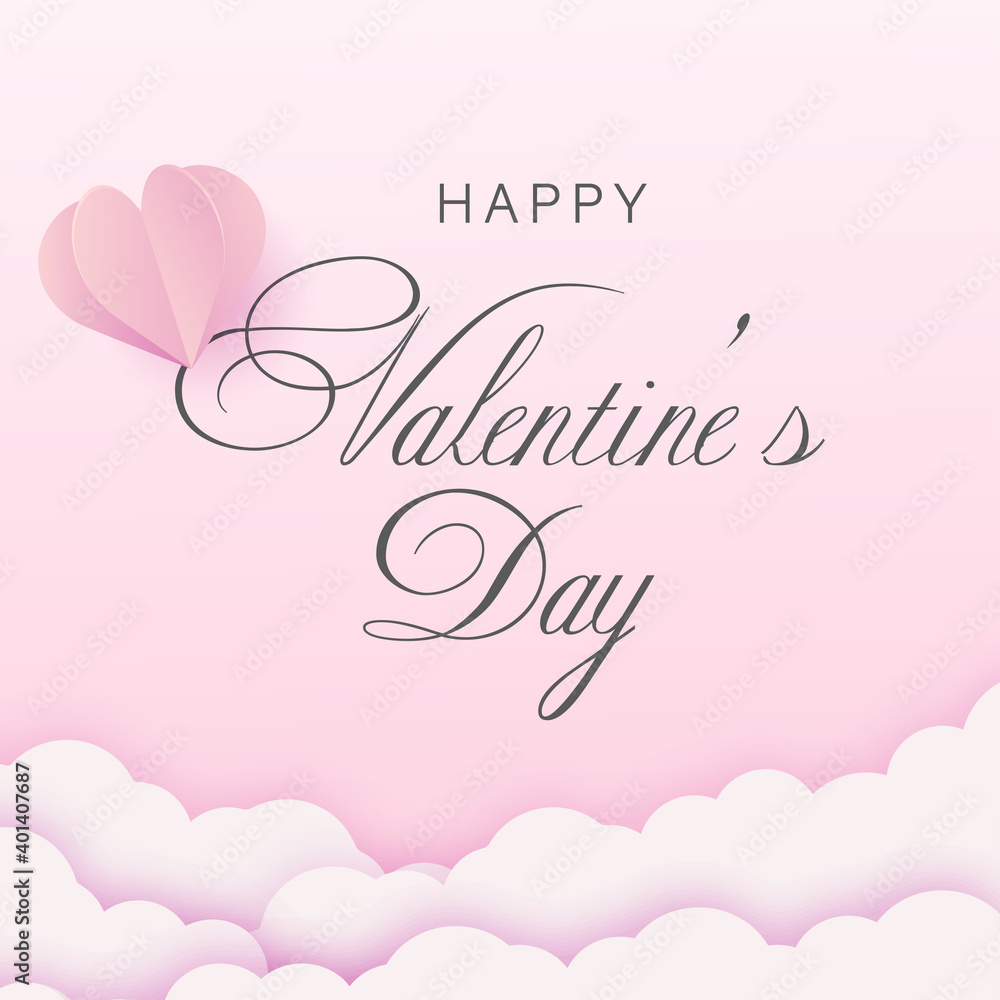 Valentines paper art with clouds and hearts. Vector