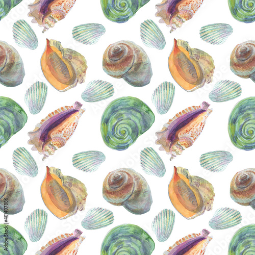 Seashells watercolor clipart pattern
