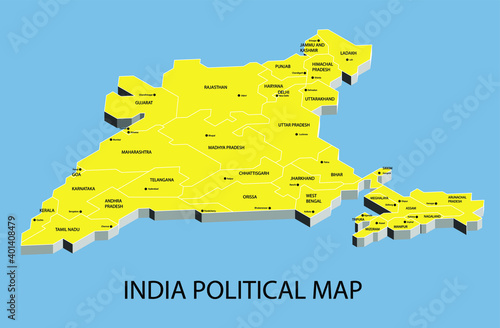 India political isometric map divide by state colorful outline simplicity style. Vector illustration.