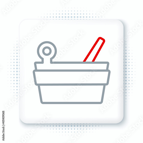 Line Sauna bucket and ladle icon isolated on white background. Colorful outline concept. Vector.