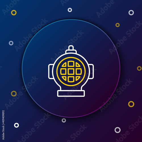 Line Aqualung icon isolated on blue background. Diving helmet. Diving underwater equipment. Colorful outline concept. Vector.