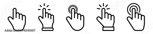 Set of hand cursor icos click on white background