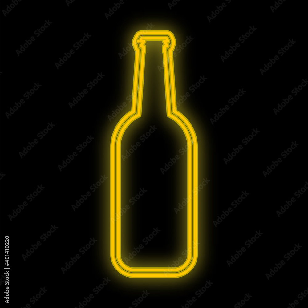 Bright luminous yellow neon sign for cafe bar restaurant beautiful shiny with a beer bottle on a black background. illustration Bright luminous yellow neon sign for cafe bar restaurant beautiful shiny with a beer bottle on a black background. illustration