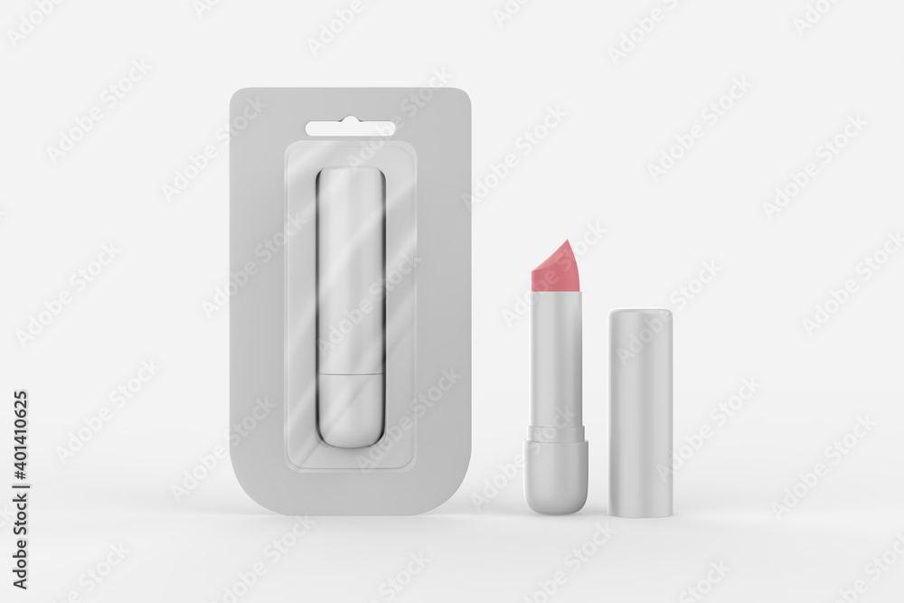 glossy closed and opened lip balm stick realistic hygienic lipstick with cardboard pack set. 3d illustration glossy closed and opened lip balm stick realistic hygienic lipstick with cardboard pack set. 3d illustration