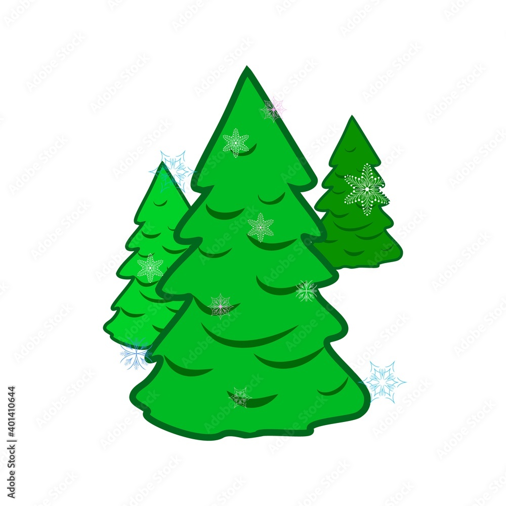 Silhouette set green spruce on white background Silhouette set green spruce on white background
