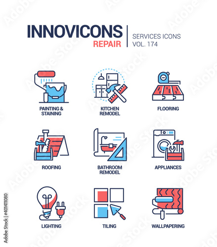 Repair services - line design style icons set