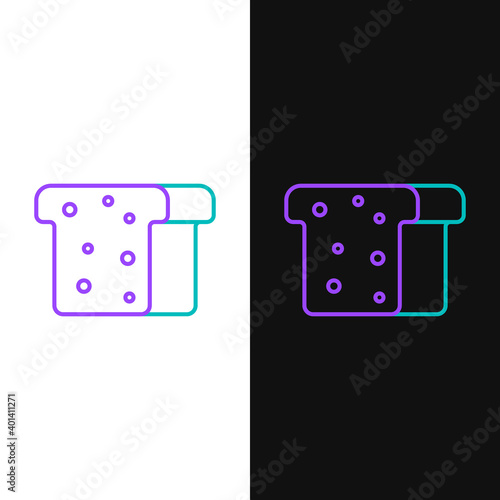 Line Bread toast for sandwich piece of roasted crouton icon isolated on white and black background. Lunch, dinner, breakfast snack. Colorful outline concept. Vector.