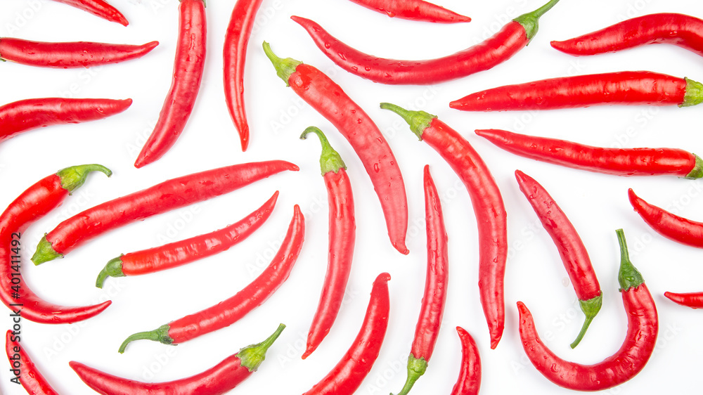 Red hot chili peppers on a white background. Vitamin vegetable food Red hot chili peppers on a white background. Vitamin vegetable food