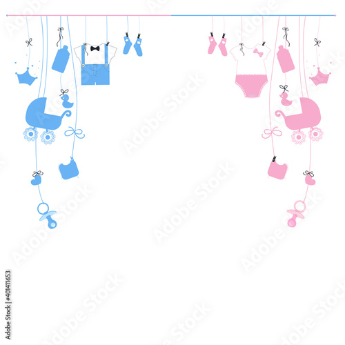 Hanging baby newborn baby boy and baby girl symbols illustration