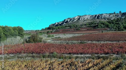 Survol des Corbières, éoliennes dans la garrigue et les vignes