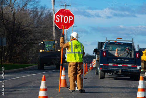 Signs repairs road and worker
