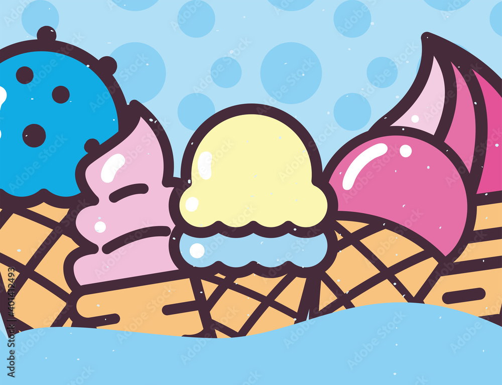 Fototapeta premium ice creams with cones vector design